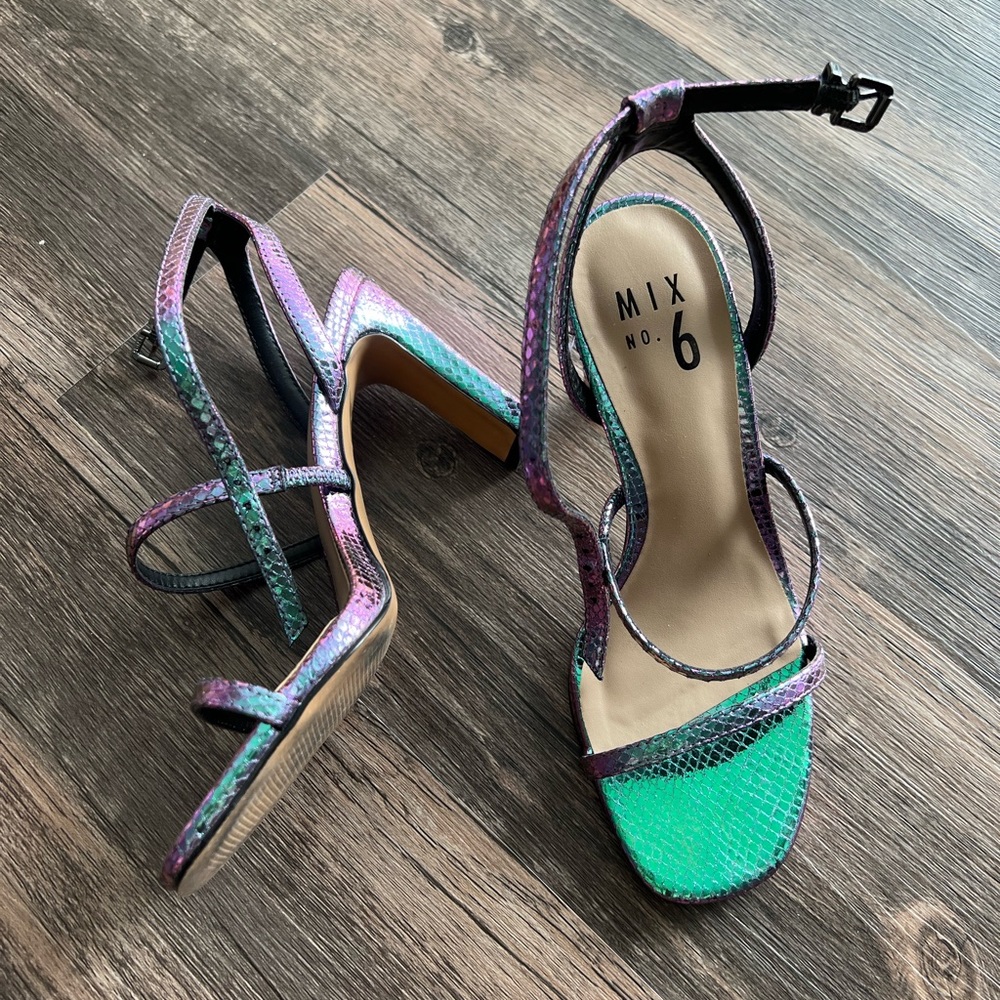 Multi Metallic Square Open Toe Heel - image 3